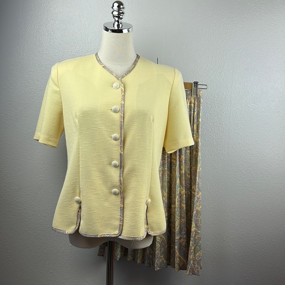 Pablo Collection 2 Piece Skirt/Jacket Pleated Skirt Short Slv Jkt VTG USA Sz 8P